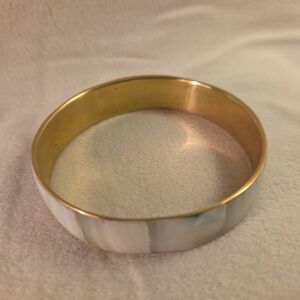 Vintage Mother Of Pearl And Brass Bangle Bracelet